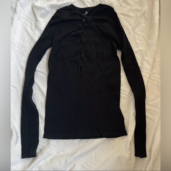 Free People Intimately Black Lace Up Shirt - Picture 1 of 3